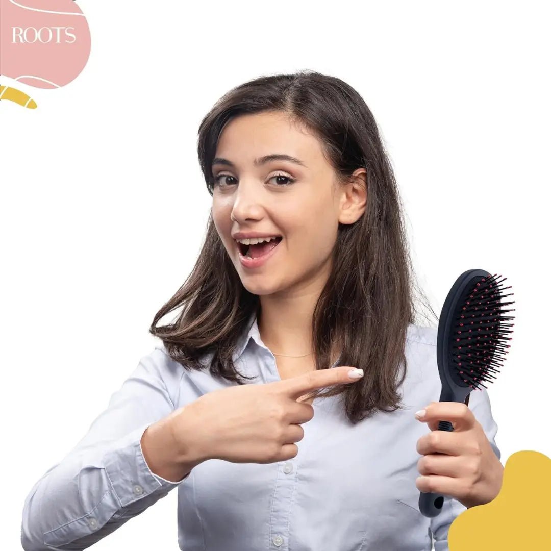 ROOTSBRUSH9551 - ROOTS Truglam Black Round Paddle Hair Brush | Soft Tip Flexible Bristles | Prevent Scalp Scraping & Cuticle Damage | Quick Detangling | For Men & Women | Length - 9.44 Inch, Model No - 9551 - Looknstyle