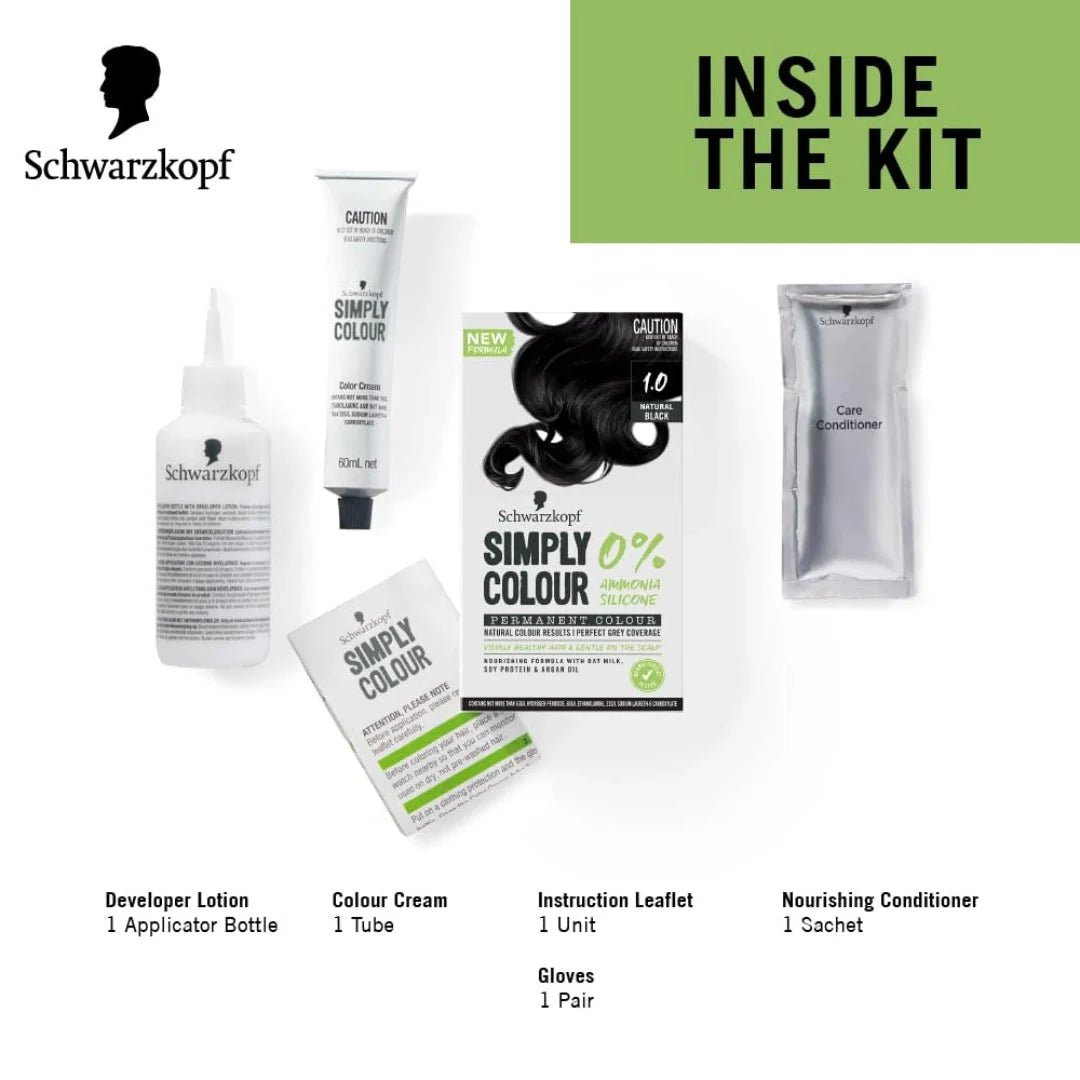 scol1nb - Schwarzkopf Simply Color Permanent Hair Colour - 1.00 Natural Black 142.5 ml - Looknstyle