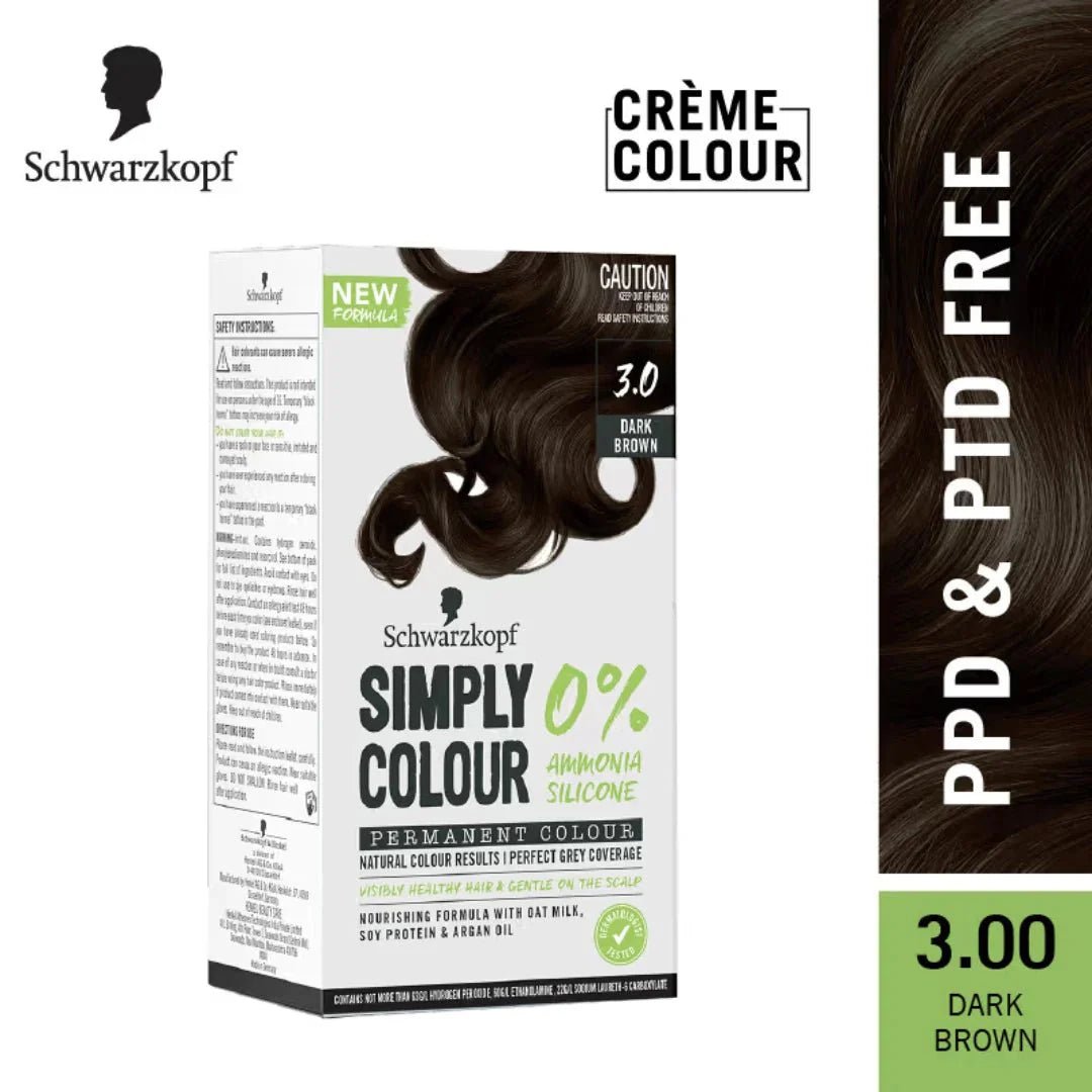 schclr3.0 - Schwarzkopf Simply Colour Permanent Hair Colour For 100% Grey Coverage - 3.00 Dark Brown - Looknstyle