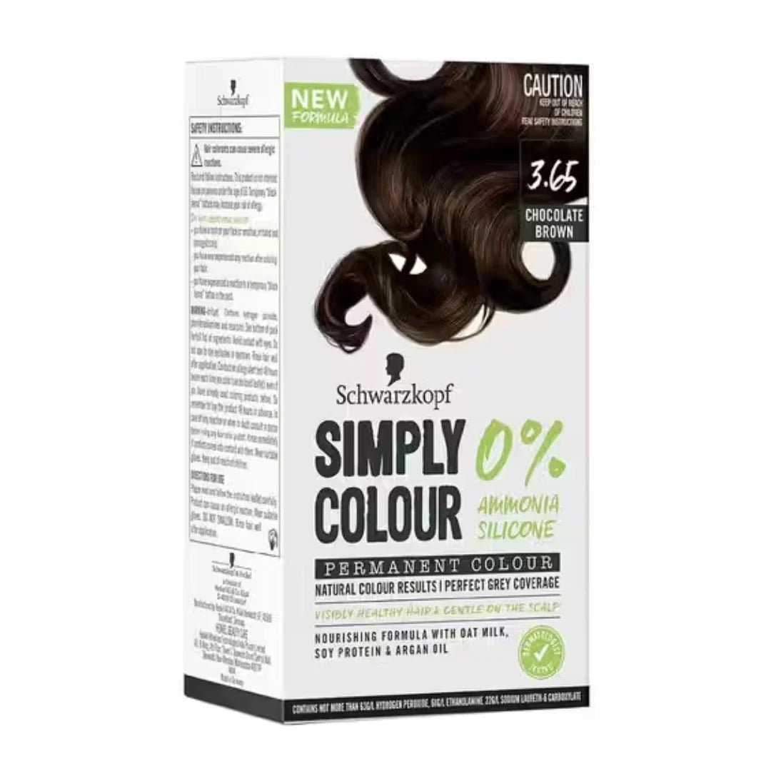 sccol365chb - Schwarzkopf Simply Colour Permanent Hair Colour For 100% Grey Coverage - 3.65 Chocolate Brown (142.5ml) - Looknstyle