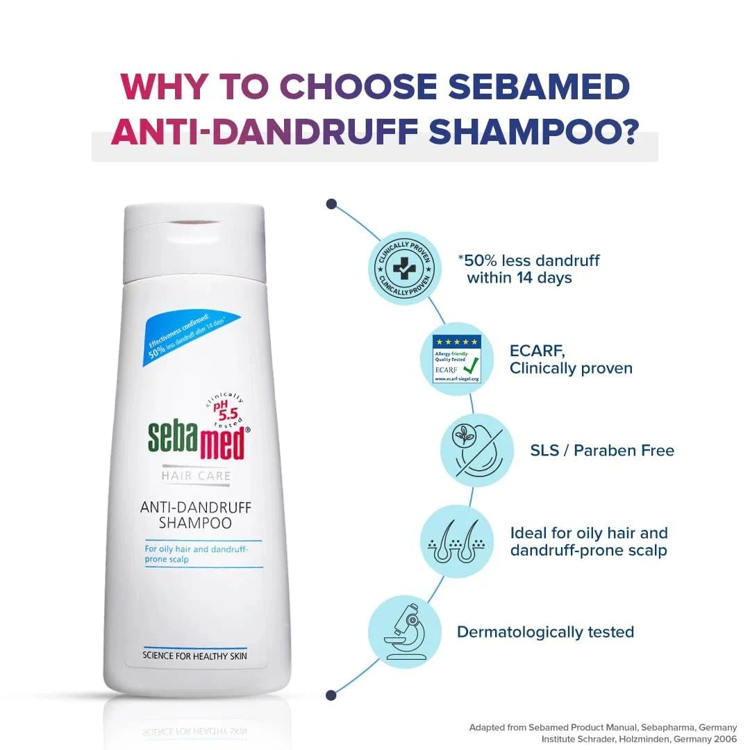 seandedsmp - Sebamed Anti Dandruff Shampoo 200 ml | pH 5.5 | Reduces dandruff, scalp itching and irritation | Piroctone Olamine | Phthalates, SLS, Toxin and Parabens free | 50% dandruff reduction in 2 weeks - Looknstyle