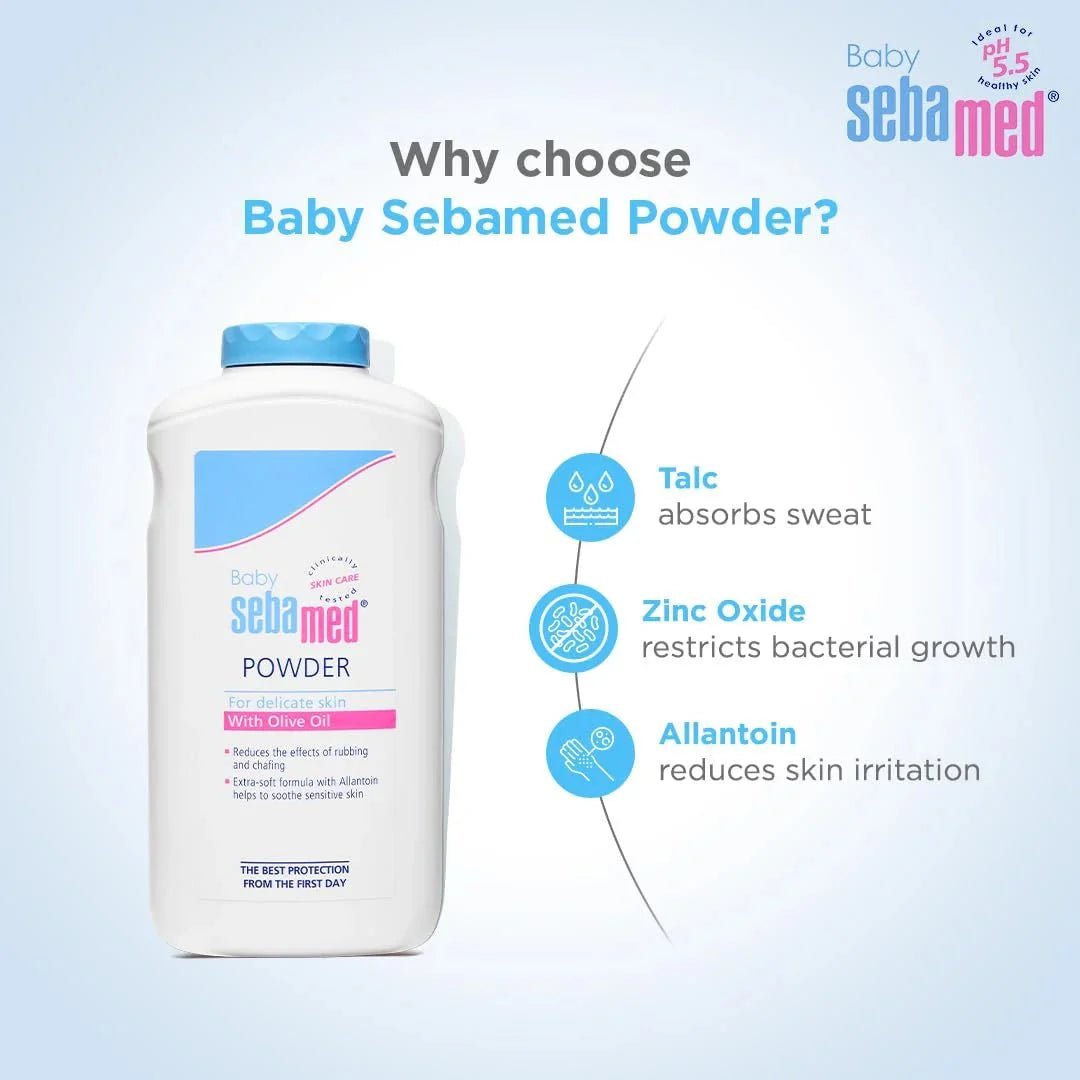 sebbpo - Sebamed Baby Powder| Olive Oil, Allantoin|Keeps newborn’s skin fresh|absorbs sweat|200 gm - Looknstyle