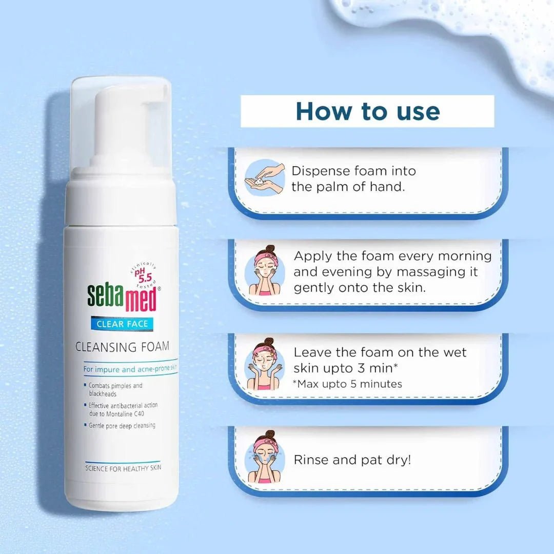 seclfom - Sebamed Clear Face Cleansing Foam| pH 5.5 | Combats pimples with Montaline C40 | Deep pore cleansing | Dermatologically & clinically tested | 150ml - Looknstyle