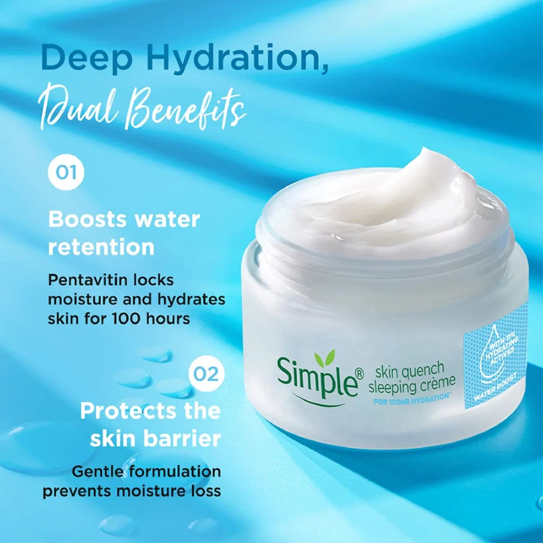 Simple Water Boost Skin Quench Sleeping Creme| 100HR Hydration |For Dry Skin Type| No Alcohol| No Perfume| No Harsh Chemicals| 40 g