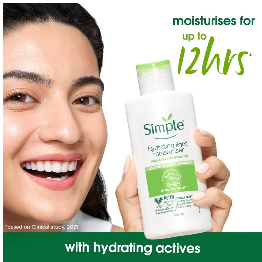 SIMPLEHYDRATINGLIGHTMOISTURISER - Simple Hydrating Light Moisturiser, 125ml | 12HR Hydration | With Niacinamide, Pro - Vitamin B5, Strengthens Skin Barrier| Lightweight, Non - Greasy Moisturizer | For Soft, Smooth Skin - Looknstyle