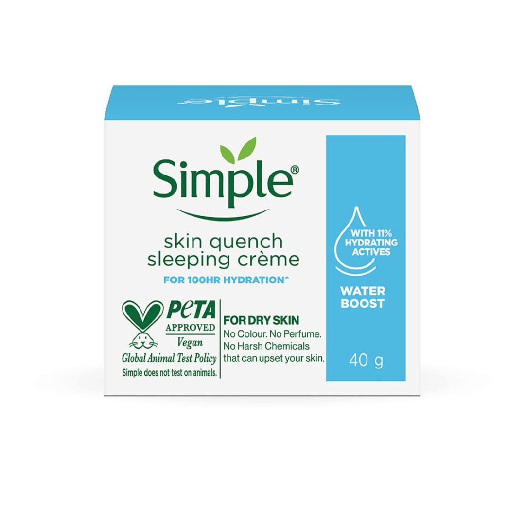 SIMPLESLEEPINGCREME - Simple Water Boost Skin Quench Sleeping Creme| 100HR Hydration |For Dry Skin Type| No Alcohol| No Perfume| No Harsh Chemicals| 40 g - Looknstyle