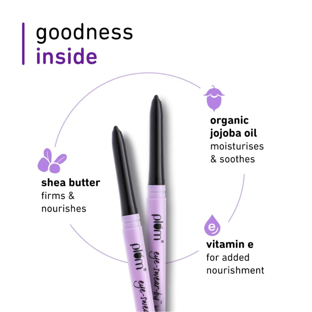 Plum Eye-Swear-By Kajal | Deep Black | Creamy Smooth | Smudge-Proof & Waterproof | Long-Lasting | Twist-Up Pencil | Enriched with Vitamin E | 100% Vegan & Cruelty-Free | 0.35g