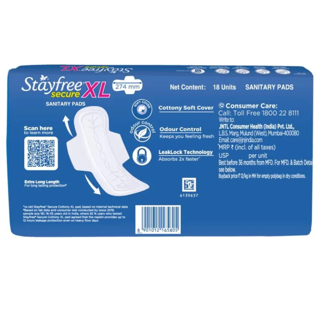 Stayfree18pd - Stayfree Secure Cottony Extra Large with Wings - 18 Pads (18 Pads) - Looknstyle
