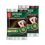 st1-Streax Insta Shampoo Hair Colour For Men & Women, Natural Brown, 18ml (Pack of 16) | Enriched With Almond Oil & Noni Extracts | Long-Lasting Instant Colour-Looknstyle