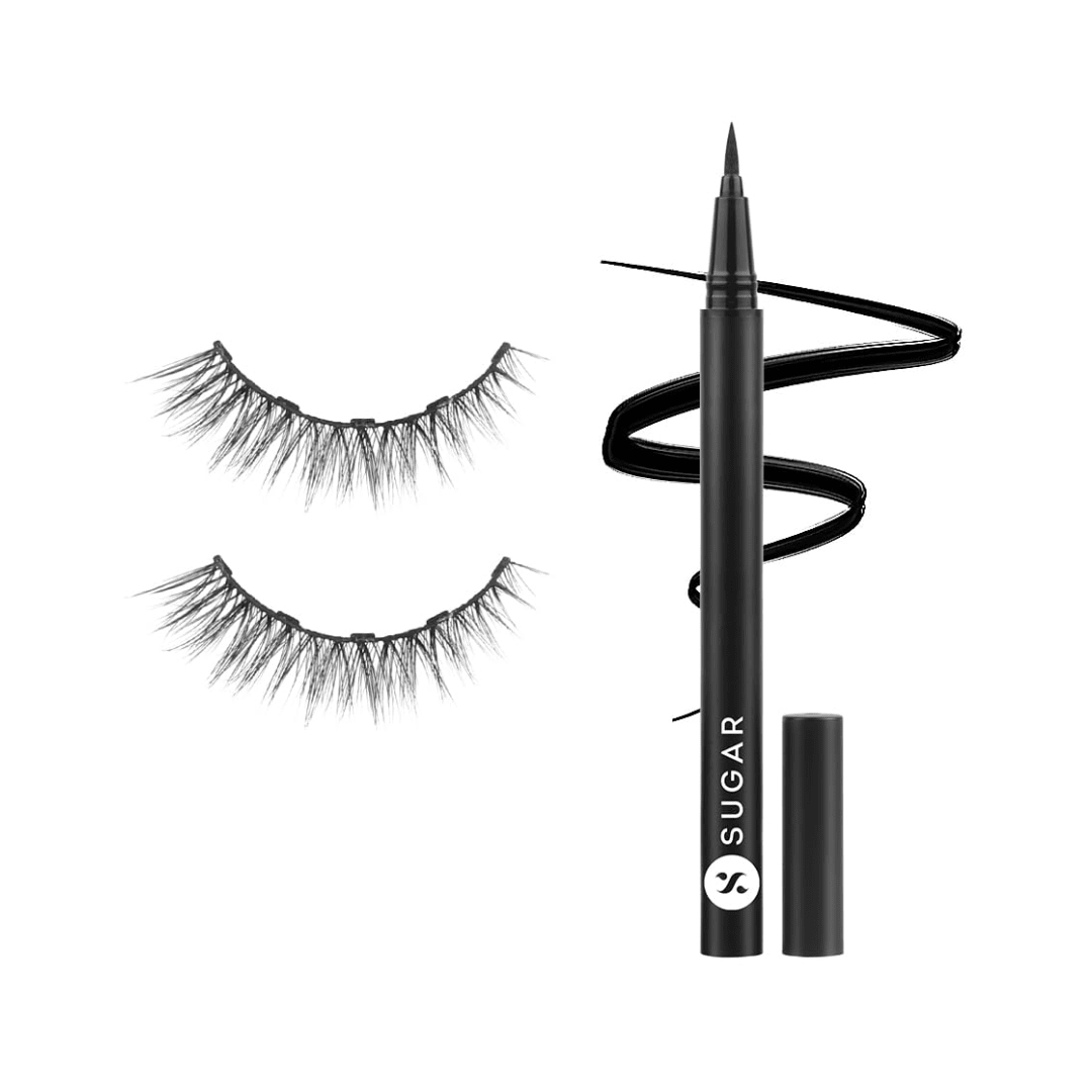 sugar  melodrama-01 - SUGAR Cosmetics Maximeyes Drama Magnetic Eyelashes & Pencil Eyeliner, Matte Finish - 03 Melodrama - Bold & Dramatic (Volumizing) - 3 Ml, Black - Looknstyle