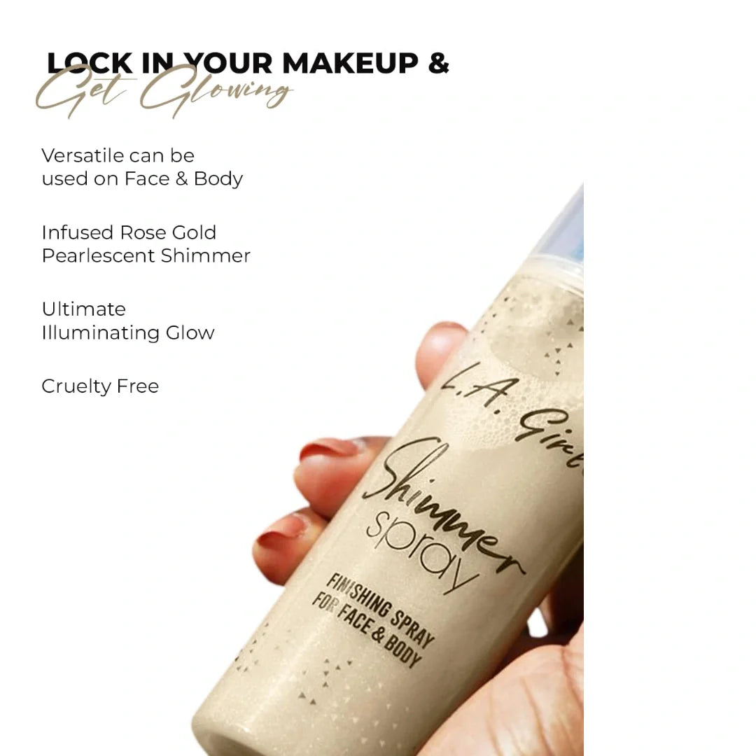 LA Girl Shimmer Spray – 80 ml Rose Gold/Gold | Shimmer Setting Spray with Illuminating Glow for Face & Body, Lightweight, with radiant glow and dewy finsih