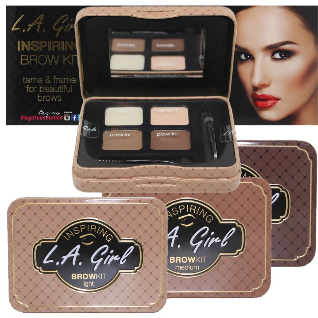 L.A. Girl Inspiring Brow Kit – Dark | Eyebrow Powder, Wax, Spoolie, Tweezer & Brush | Complete Eyebrow Shaping & Filling Kit | For Dark Hair & Indian Skin Tones