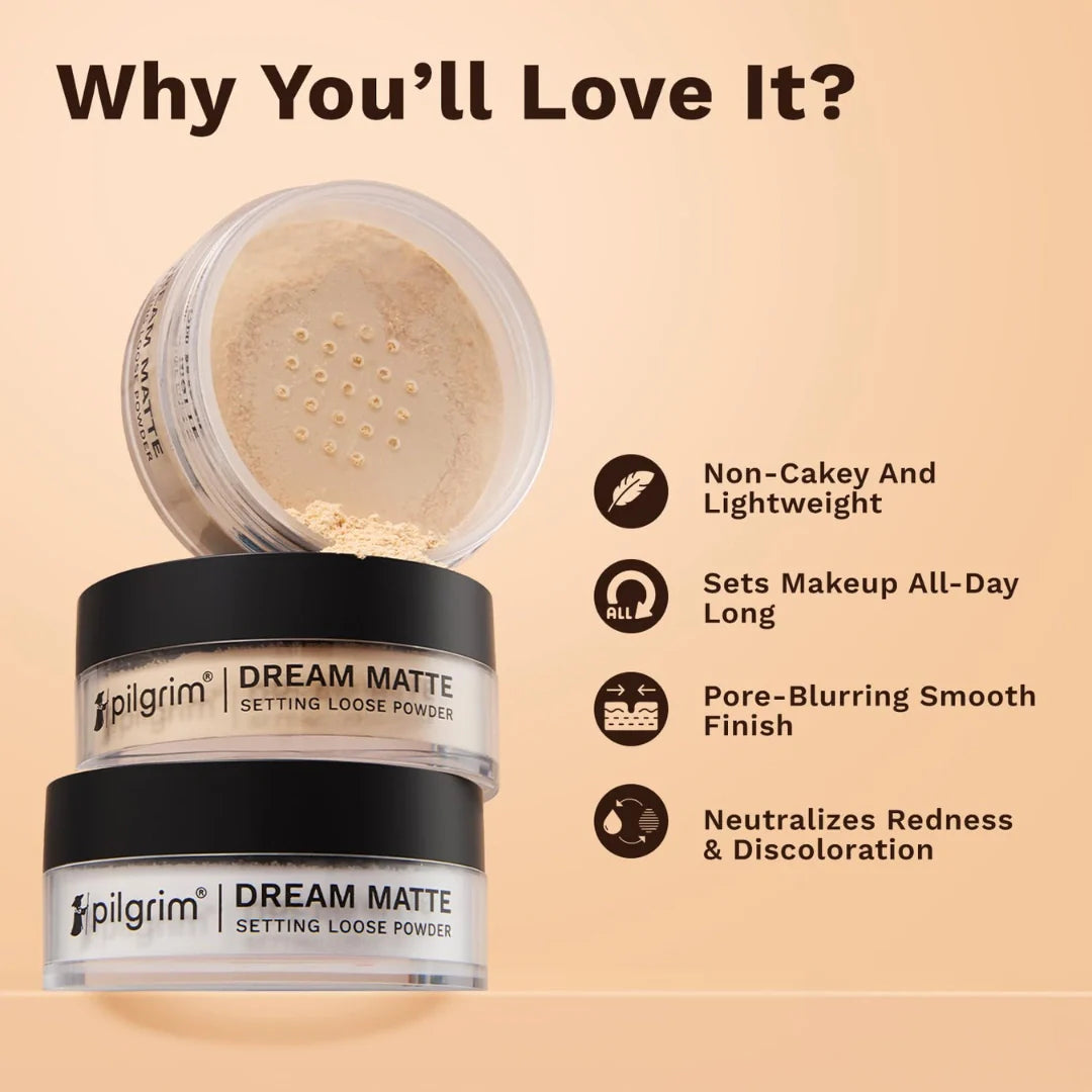 Pilgrim Translucent Setting Loose Powder Sets Makeup All Day Long Instant Oil Control Non-cakey & Flawless Finish 8g (Banana, 8gm)