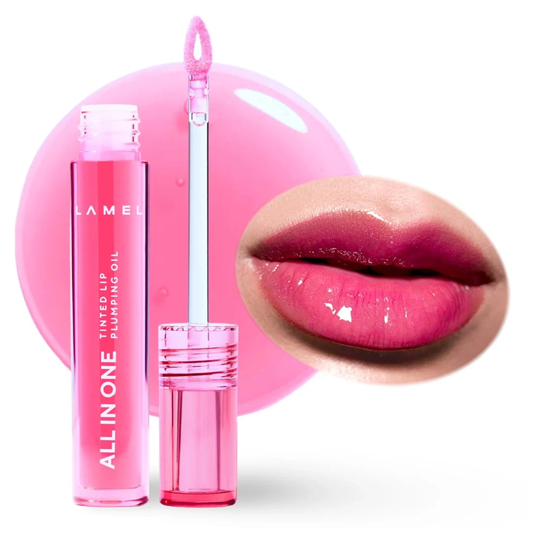Lamel All In One Lip Tinted Plumping Oil- Pink sparkle, Lip Oil Tint for Pigmented Lips | Hydrating, Plumping & Glossy Lip Tint | Non-Sticky Lip Oil with Long-Lasting Tint | 3ml