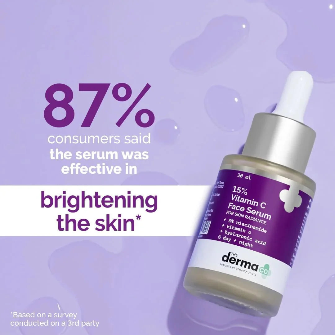 The Derma Co 15% Vitamin C Face Serum with 5% Niacinamide & Hyaluronic Acid | Non Irritating & Non Sticky | Brightening Serum For Dull Skin (30ml) - Deals999
