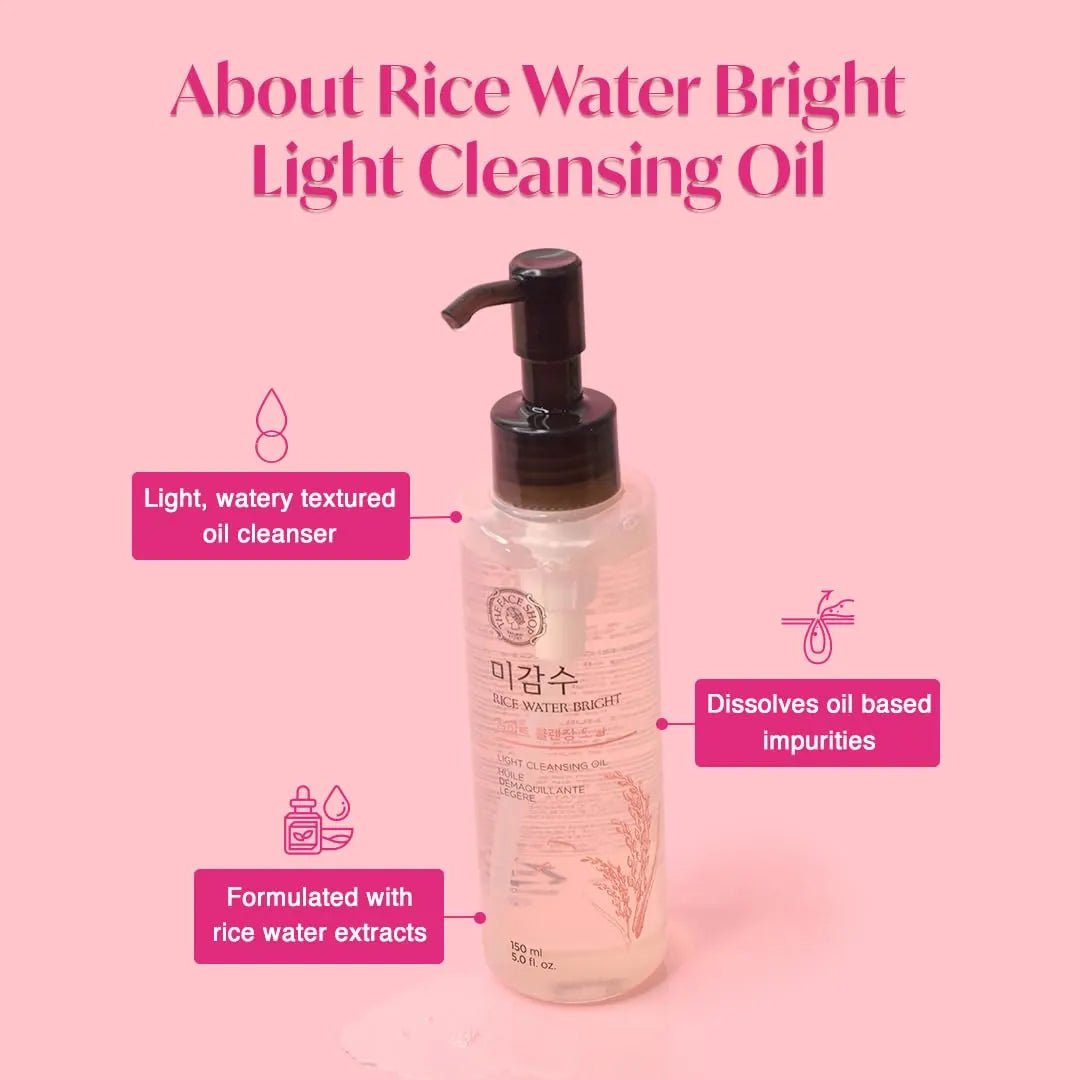 thefaceshopcleansingoil - The Face Shop Rice water bright light Cleansing Oil with Rice Water to Brighten the Skin, 150ml | Korean Make - Up Remover, For Lips, Eyes and Face, Removes Waterproof makeup - Looknstyle