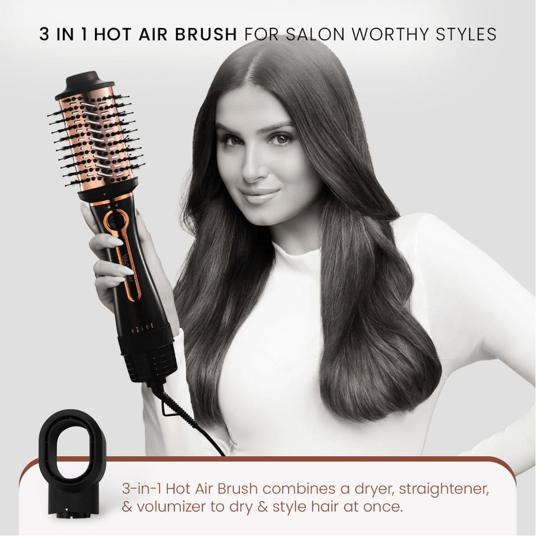  - Urban yog MakeMeeBold 3 - in - 1 Hot Air Brush| 1.5 - inch Barrel | Hair Dryer Hair Straightener Volumizer Blow Dryer Styling Tool,1200 Watt | Gifts for Woman, Multicolour - Looknstyle
