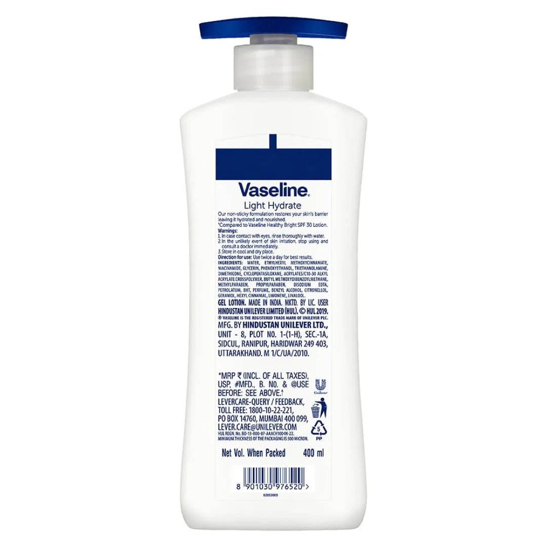 vase8 - Vaseline Light Hydrate Serum In Lotion, 400 ml | Superlight & Non - Sticky Body Lotion for Hydration Boost - Looknstyle