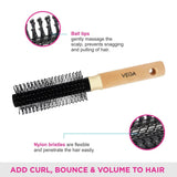 vega(e1-rb) - Vega Round and Roll Brush with Wooden Colored Handle and Black Colored Brush Head - Looknstyle