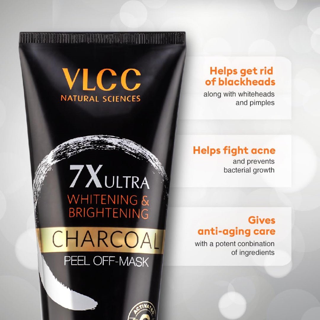 vlcc7xulra - VLCC 7X Ultra Whitening & Brightening Charcoal Peel Off Mask - 100g | With Vitamin E, Rosewater, Lemon Peel Oil | Deep Cleansing, Removing Blackheads, Fade Dark Spots & Skin Nourishment. - Looknstyle