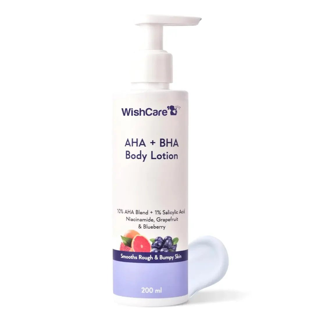 WISHCAREAHABHALOTION200ML - WishCare AHA BHA Body Lotion For Dry Skin | Provides Deep Hydration, Detans & Smooths Rough Skin| Body Lotion For Men & Women | 200ml - Looknstyle