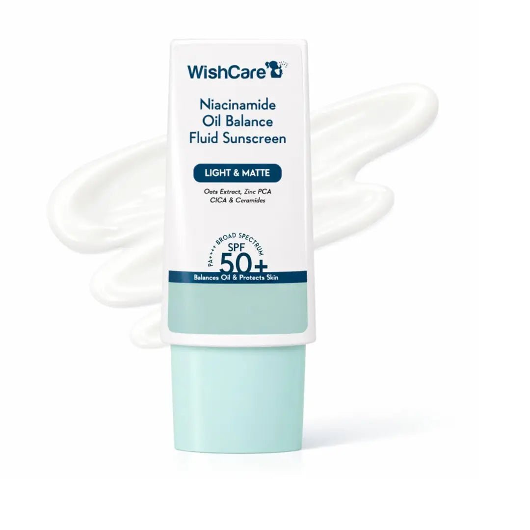 WISHCARENIACINAMIDEOILBALANCEFUILDSUNSCREEN - WishCare Niacinamide Oil Balance Fluid Sunscreen SPF 50 PA++++ In - Vivo Tested | 8Hrs+ SPF Protection | Lightweight, Matte & No White Cast | Sunscreen SPF 50 For Oily Skin, Sensitive, Dry & Combination Skin | For Women & Men | 30g - Looknstyle