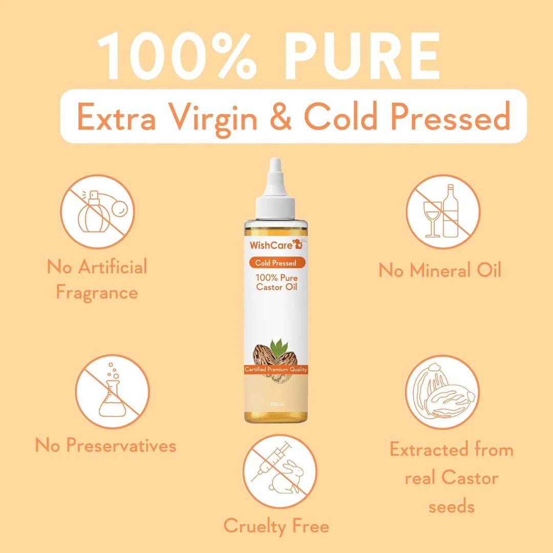 WishCare - WishCare® Premium Cold Pressed Castor Oil - Pure & Virgin Grade - For Healthy Hair and Skin - 200 Ml - Looknstyle