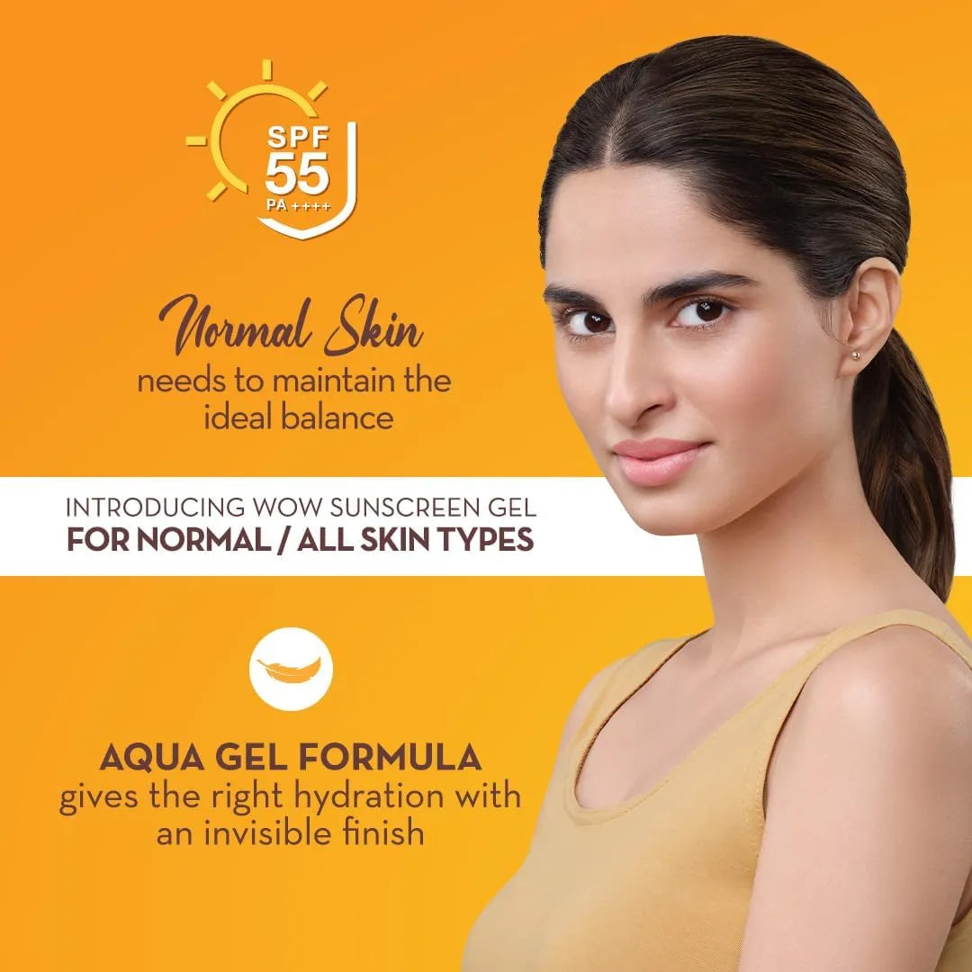 WOW Skin Science Sunscreen Gel For All Skin Types | SPF 55 PA++++ | With Glutathione & Aloe Vera Extract (50ml)